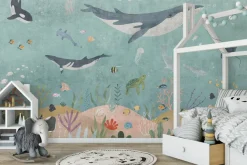 Fototapeta: Wieloryby rybki i rośliny w barwnym podwodnym świecie ilustracja