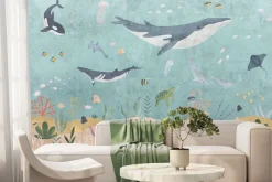 Fototapeta: Wieloryby rybki i rośliny w barwnym podwodnym świecie ilustracja