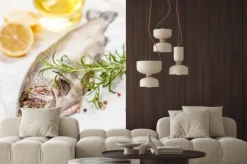 Fototapeta: Świeży pstrąg na białym drewnie