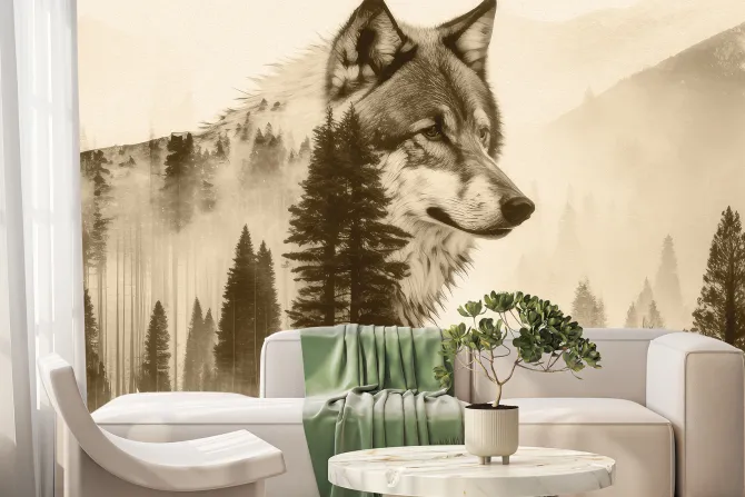 Fototapeta: Wilk wśród górskiego lasu