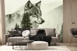 Fototapeta: Wilk wśród lasu iglastego