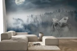 Fototapeta: Wilki na tle lasu przy pełni księżyca