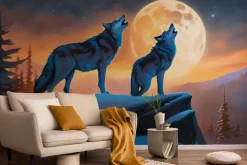 Fototapeta: Wilki na zboczu góry przy pełni księżyca