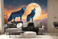 Fototapeta: Wilki na zboczu góry przy pełni księżyca