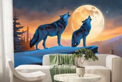 Fototapeta: Wilki na zboczu góry przy pełni księżyca