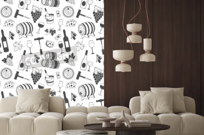 Fototapeta: Wino szwu z winogron, liści, wina, butelkę wina i etc.