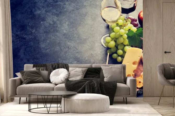 Fototapeta: Wino, winogrona, ser i miód