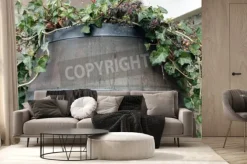 Fototapeta: Winorośl rośnie z beczki ciemnego drewna