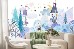 Fototapeta: Winter landscape. watercolor illustration. childrens poster.