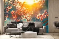 Fototapeta: Wiosenne kwiaty wiśni z promieniami słońca