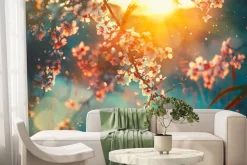 Fototapeta: Wiosenne kwiaty wiśni z promieniami słońca