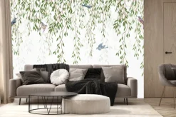 Fototapeta: Wiszące gałęzie wierzby z ptakami