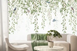 Fototapeta: Wiszące gałęzie wierzby z ptakami