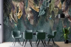 Fototapeta: Wiszące kolorowe liście z ptakami