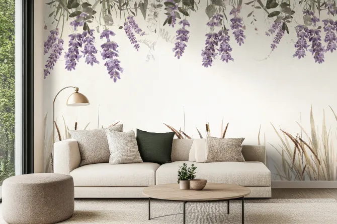 Fototapeta: Wiszące kwiaty lawendy z trawami