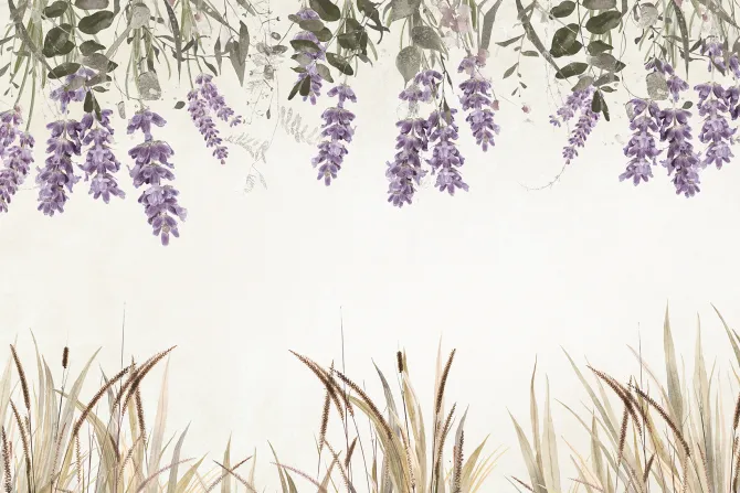 Fototapeta: Wiszące kwiaty lawendy z trawami