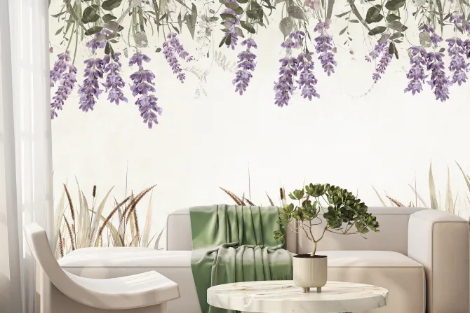 Fototapeta: Wiszące kwiaty lawendy z trawami