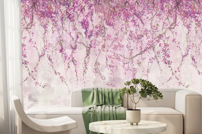 Fototapeta: Wiszące pnącza z różowymi kwiatami