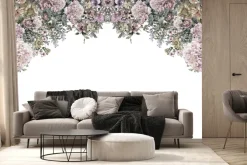 Fototapeta: Wiszące różowe kwiaty na białym tle