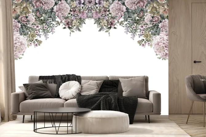 Fototapeta: Wiszące różowe kwiaty na białym tle