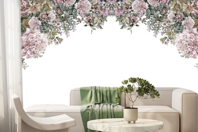 Fototapeta: Wiszące różowe kwiaty na białym tle