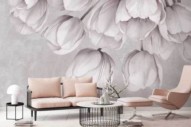 Fototapeta: Wiszące tulipany na betonowej ścianie