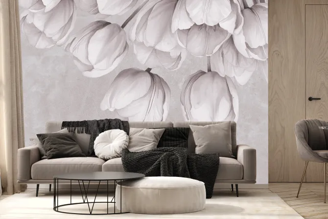 Fototapeta: Wiszące tulipany na betonowej ścianie