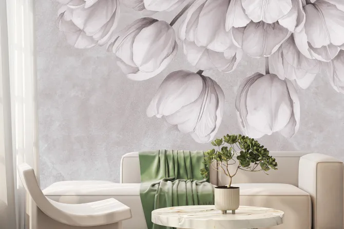 Fototapeta: Wiszące tulipany na betonowej ścianie
