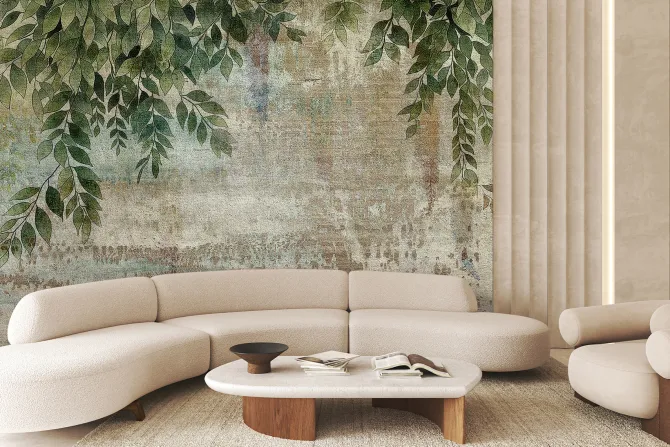 Fototapeta: Wiszące zielone liście na betonie