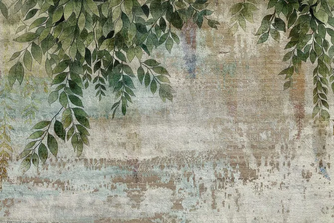 Fototapeta: Wiszące zielone liście na betonie