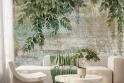 Fototapeta: Wiszące zielone liście na betonie