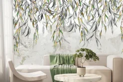 Fototapeta: Wiszące zielone pędy drzewa z liśćmi