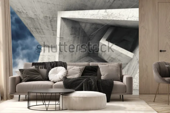 Fototapeta: Wnętrze pokoju betonowego z chaotycznych struktur sześciennych