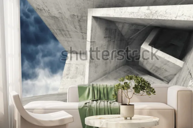 Fototapeta: Wnętrze pokoju betonowego z chaotycznych struktur sześciennych