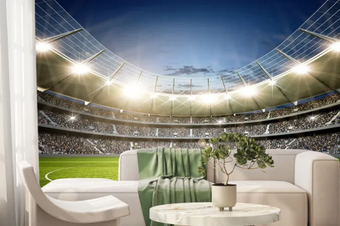 Fototapeta: Wnętrze stadionu piłkarskiego w nocy