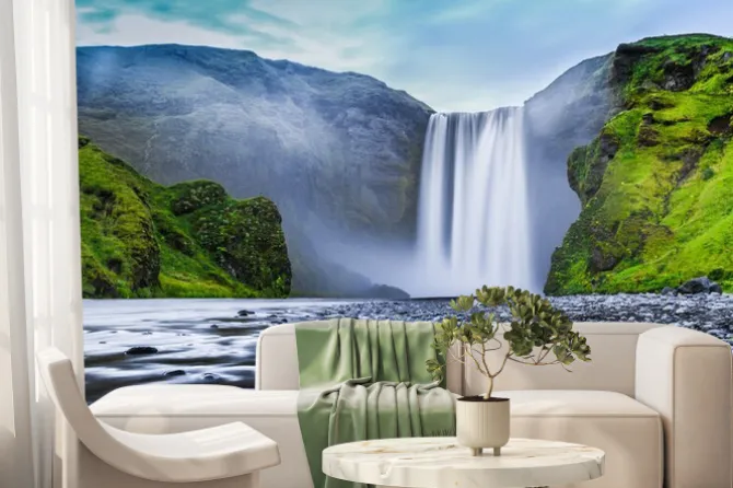 Fototapeta: Wodospad skogafoss w mistycznym zmierzchu, islandia