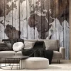 Fototapeta: World map drawn on canvas wood effect