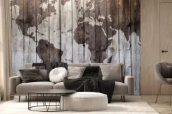 Fototapeta: World map drawn on canvas wood effect