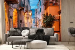 Fototapeta: Włoska uliczka klimatyczny widok miasteczka wieczorem