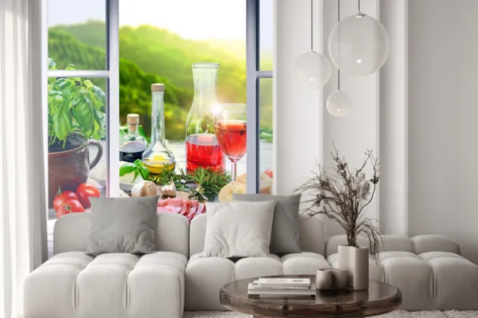 Fototapeta: Włoskie jedzenie - przystawki (antipasti) w oknie