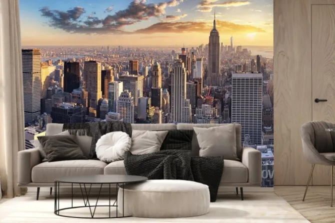 Fototapeta: Wschód słońca nad panoramą nowego jorku