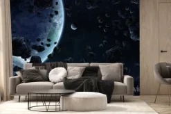 Fototapeta: Wschód słońca nad grupą planet w przestrzeni kosmicznej