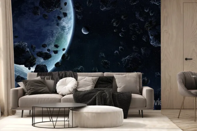 Fototapeta: Wschód słońca nad grupą planet w przestrzeni kosmicznej