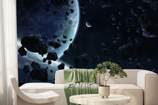 Fototapeta: Wschód słońca nad grupą planet w przestrzeni kosmicznej