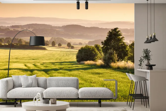 Fototapeta: Wschód słońca przy panoramie wzgórz