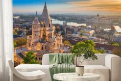 Fototapeta: Wschód słońca z widokiem na wieżę w budapeszcie