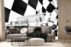 Fototapeta: Wyścigowy bolid z flagą