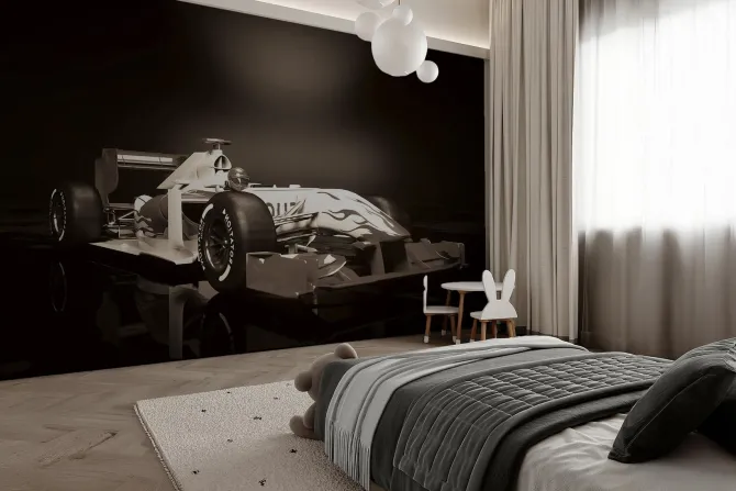 Fototapeta: Wyścigówka formuła 1 na ciemnym tle