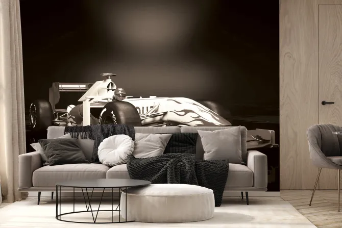 Fototapeta: Wyścigówka formuła 1 na ciemnym tle