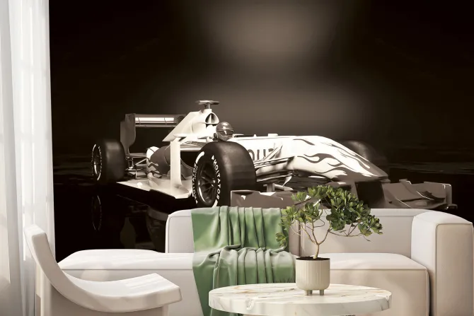 Fototapeta: Wyścigówka formuła 1 na ciemnym tle